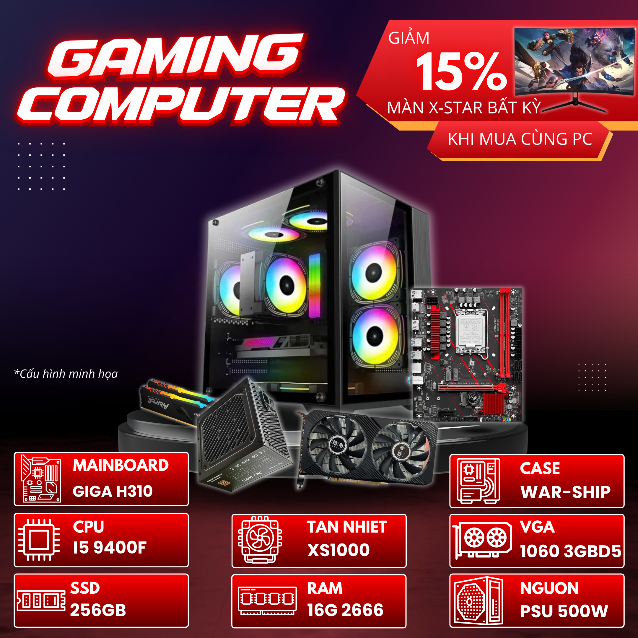 PC GAMING 03 (H310 / I5 9400F / 16GB RAM / GTX 1060 / 256GB SSD / 500W)