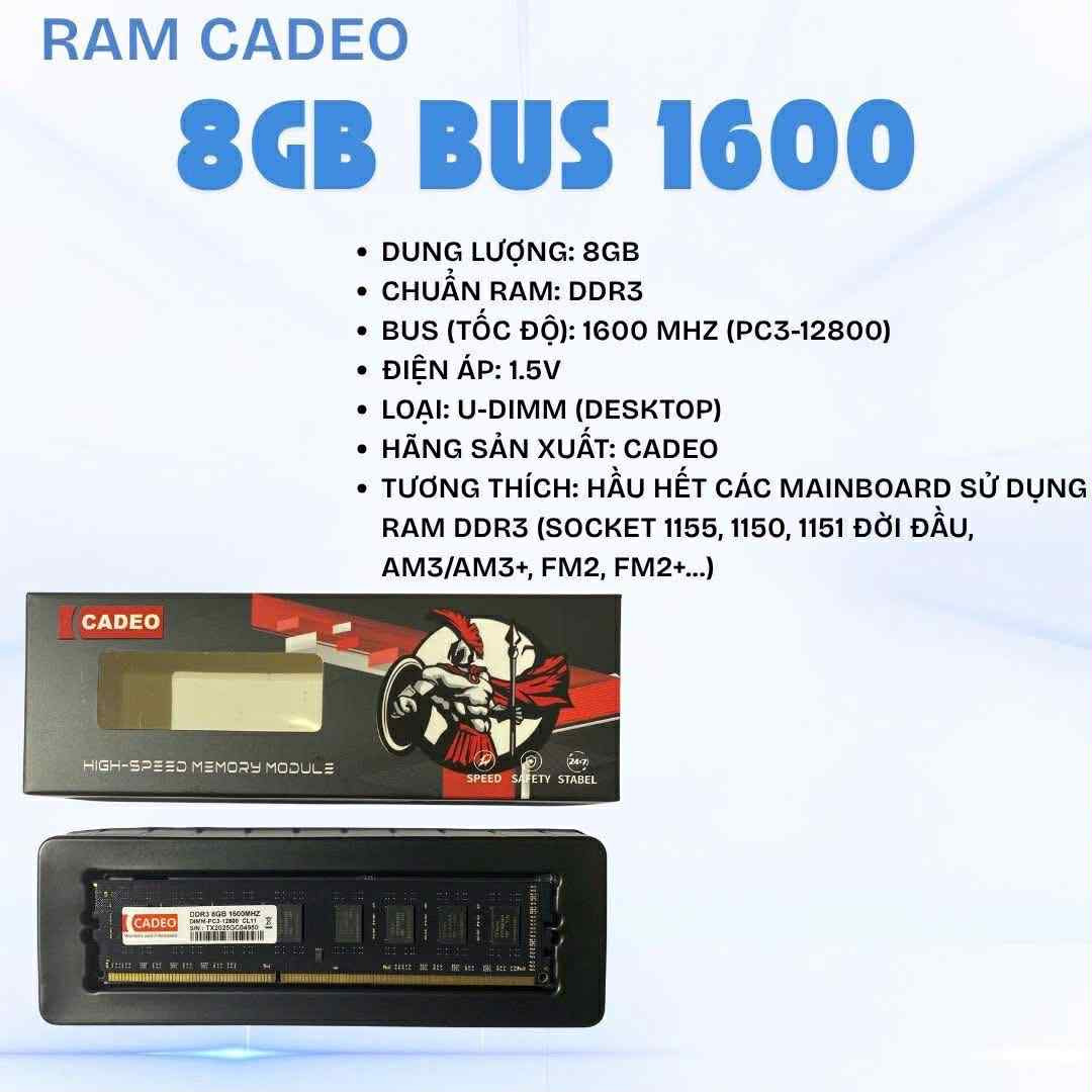 Ram CADEO 8GB DDR3 Bus 1600Mhz