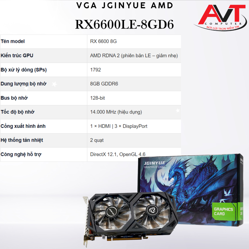 VGA JGINYUE RX 6600 8GB GDDR6 (RX6600LE-8GD6)